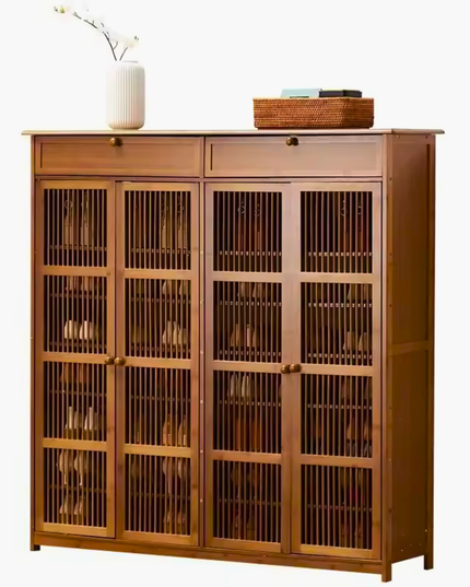 Wooden Shoe Storage Cabinet with Doors and Multi Layer Shelves for Entryway