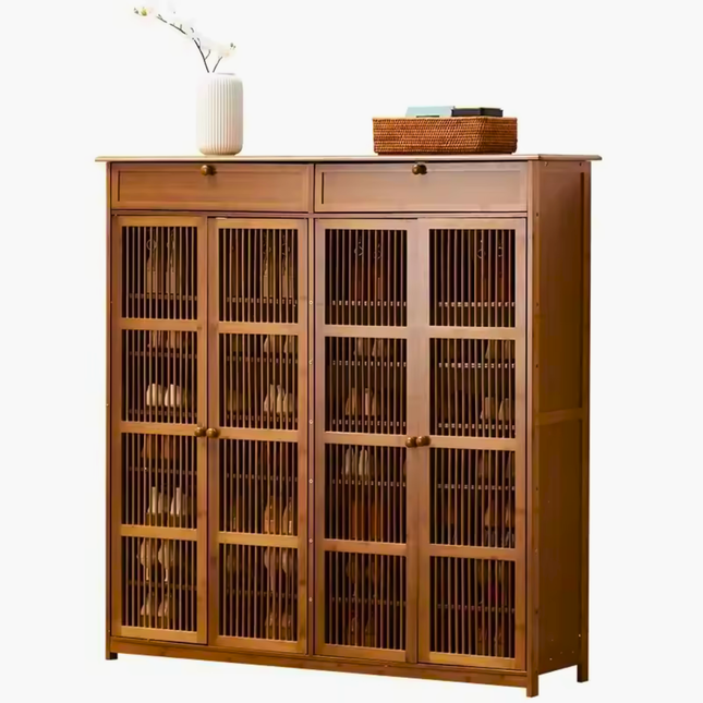 Wooden Shoe Storage Cabinet with Doors and Multi Layer Shelves for Entryway