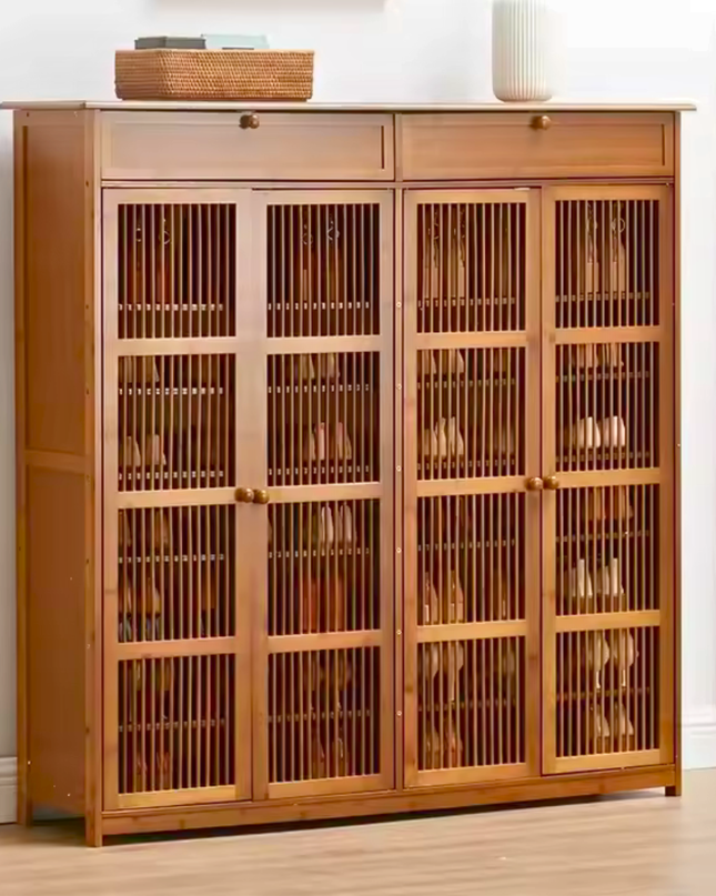 Wooden Shoe Storage Cabinet with Doors and Multi Layer Shelves for Entryway