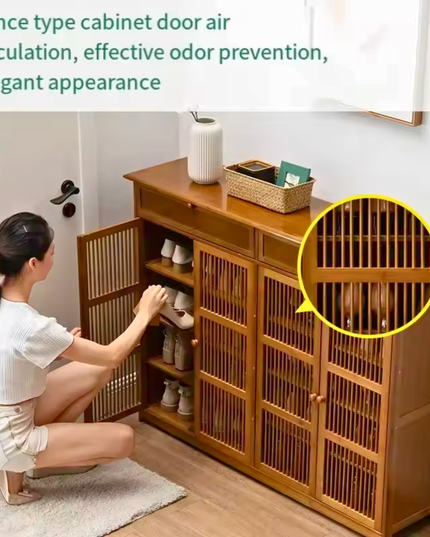 Wooden Shoe Storage Cabinet with Doors and Multi Layer Shelves for Entryway