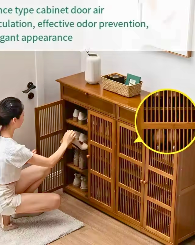 Wooden Shoe Storage Cabinet with Doors and Multi Layer Shelves for Entryway
