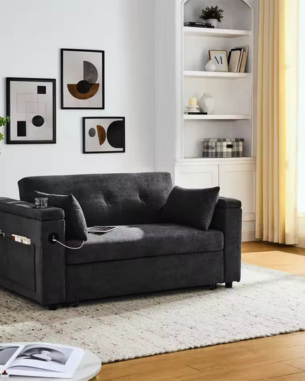 Pull Out Sofa Bed with Adjustable Backrest and USB Port for Living Room