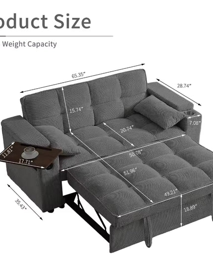 3 in 1 Folding Pull Out Sofa Bed with Swivel Side Table for Living Room