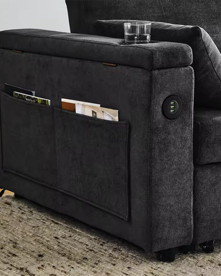 Pull Out Sofa Bed with Adjustable Backrest and USB Port for Living Room