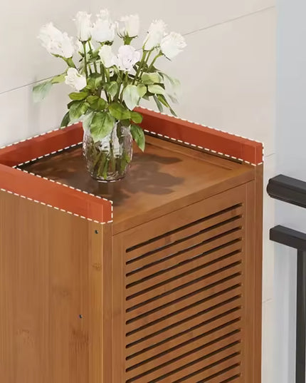 Narrow Bamboo Shoe Storage Cabinet with Ventilated Door for Entryway