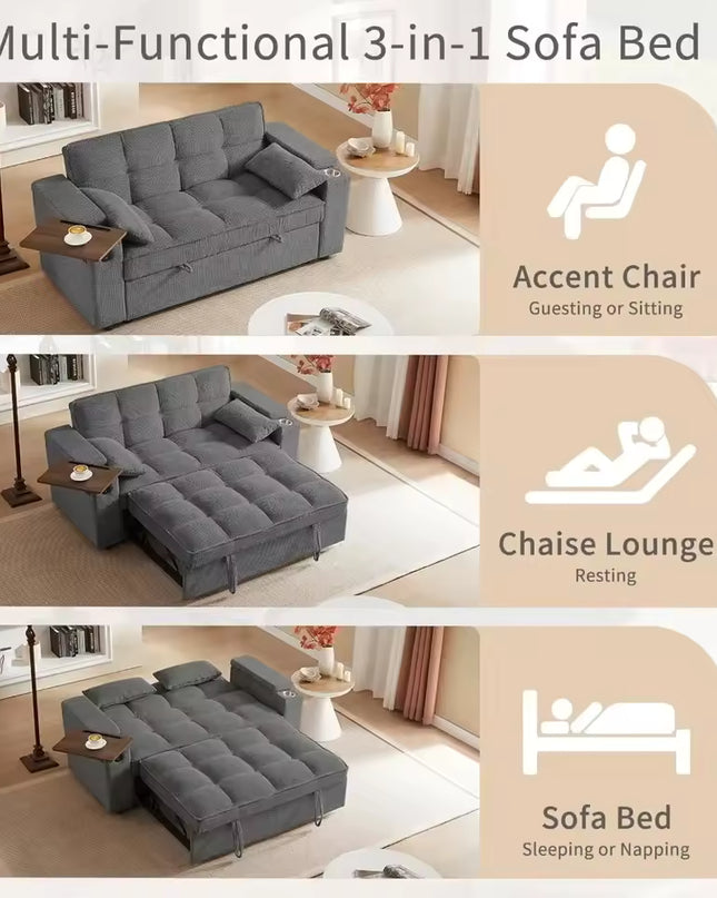 3 in 1 Folding Pull Out Sofa Bed with Swivel Side Table for Living Room