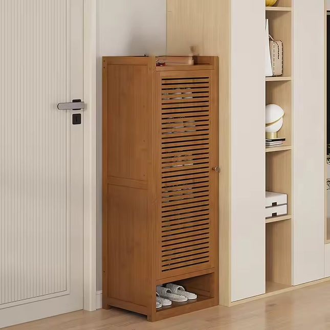 Narrow Bamboo Shoe Storage Cabinet with Ventilated Door for Entryway