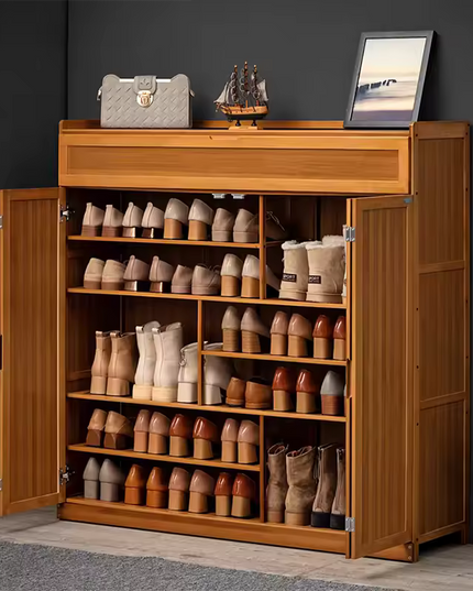 Bamboo Shoe Storage Cabinet with Multi Door Design for Living Room