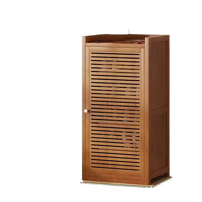 Narrow Bamboo Shoe Storage Cabinet with Ventilated Door for Entryway