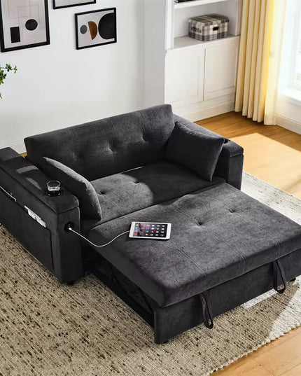 Pull Out Sofa Bed with Adjustable Backrest and USB Port for Living Room