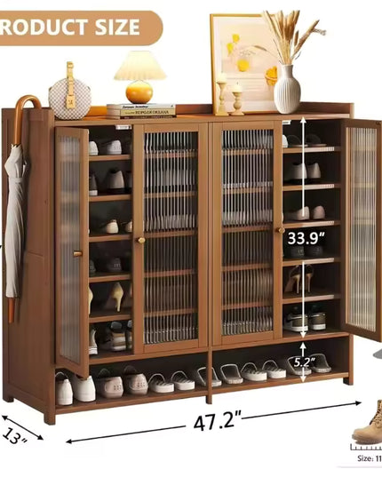 Bamboo Shoe Storage Cabinet with Doors and Multi Shelf Design for Entryway