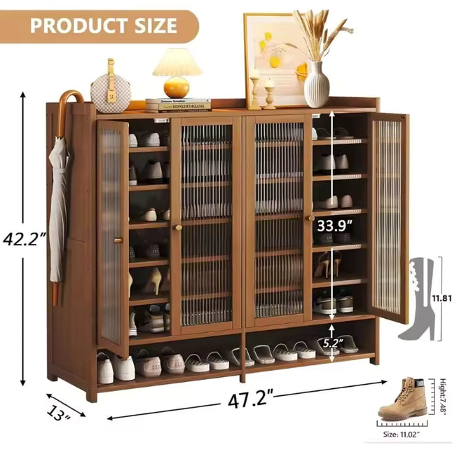 Bamboo Shoe Storage Cabinet with Doors and Multi Shelf Design for Entryway