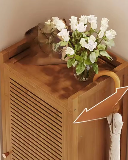 Narrow Bamboo Shoe Storage Cabinet with Ventilated Door for Entryway