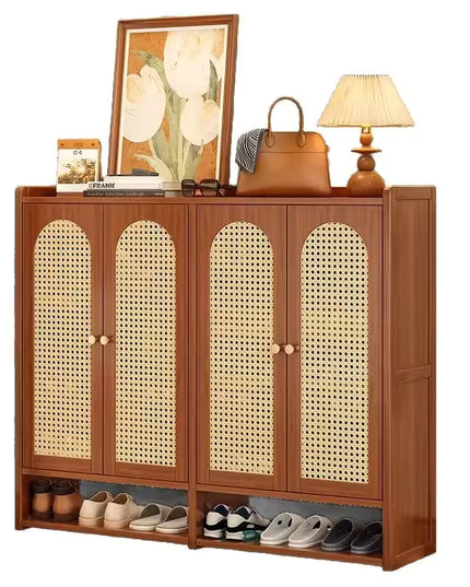 Rattan Bamboo Shoe Storage Cabinet with Doors for Entryway