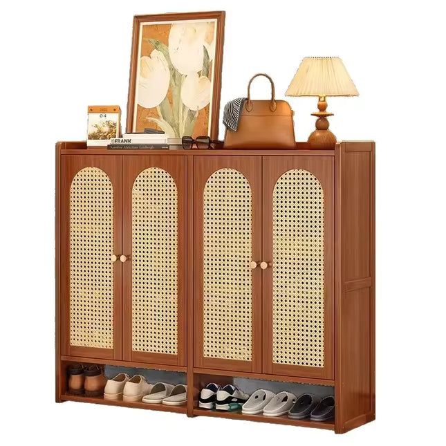 Rattan Bamboo Shoe Storage Cabinet with Doors for Entryway