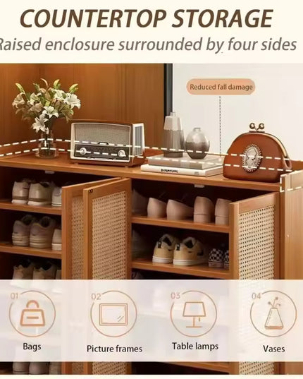 Bamboo Shoe Storage Cabinet with Doors and Multi Shelf Design for Entryway