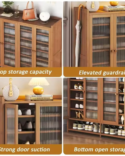 Bamboo Shoe Storage Cabinet with Doors and Multi Shelf Design for Entryway