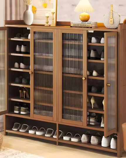 Bamboo Shoe Storage Cabinet with Doors and Multi Shelf Design for Entryway