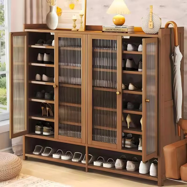 Bamboo Shoe Storage Cabinet with Doors and Multi Shelf Design for Entryway