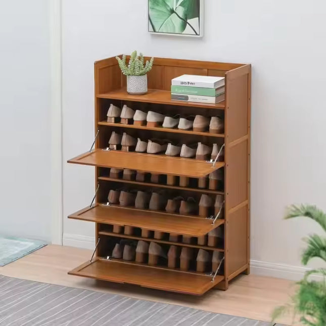 Bamboo Flip Down Shoe Storage Cabinet with Multi Shelf Design for Entryway