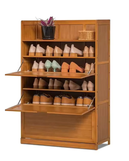 Bamboo Flip Down Shoe Storage Cabinet with Multi Shelf Design for Entryway