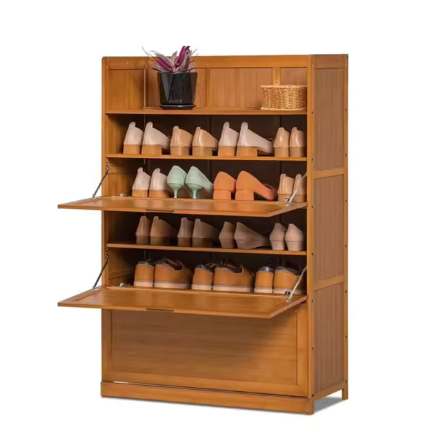 Bamboo Flip Down Shoe Storage Cabinet with Multi Shelf Design for Entryway
