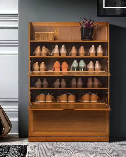 Bamboo Flip Down Shoe Storage Cabinet with Multi Shelf Design for Entryway