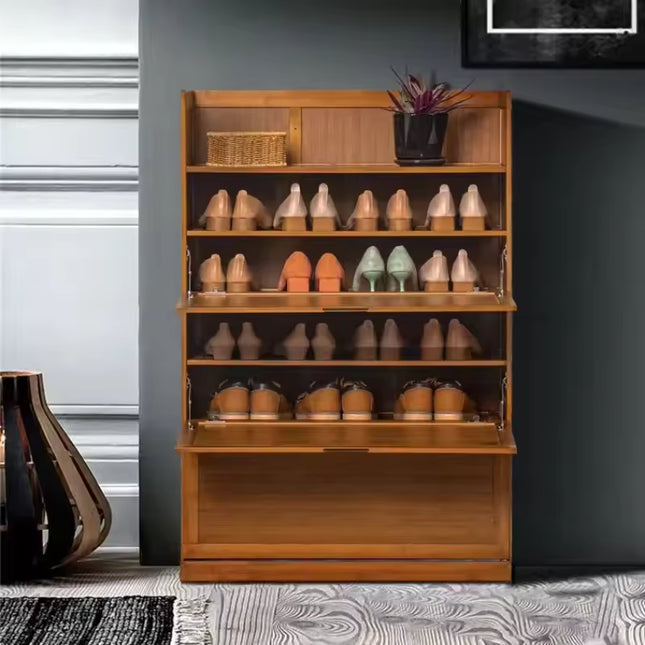 Bamboo Flip Down Shoe Storage Cabinet with Multi Shelf Design for Entryway