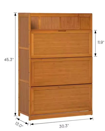 Bamboo Flip Down Shoe Storage Cabinet with Multi Shelf Design for Entryway
