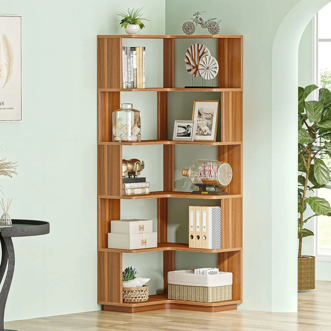 6 Tier L-Shaped Corner Bookshelf with Open Shelves