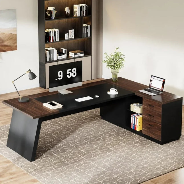 78 Inch L-Shaped Office Desk with Drawers and Storage Cabinet
