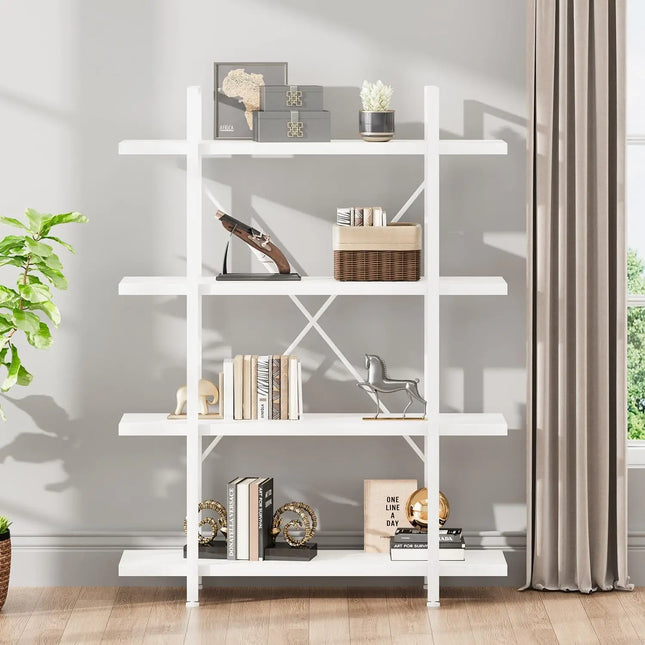 6 Tier Metal and Wood Bookshelf with Open Shelves