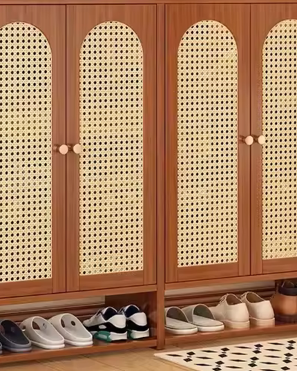 Rattan Bamboo Shoe Storage Cabinet with Doors for Entryway